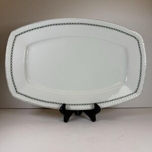 Antique Hermann Ohme Silesia 15" Glazed White Porcelain Platter Fig‎ Leaf Border